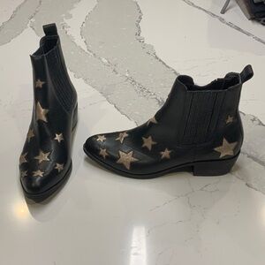Matisse Black Leather Ankle Boots with Gold Star Accents